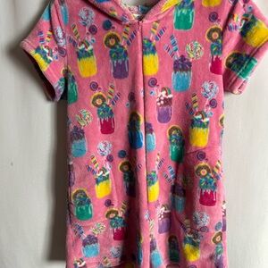 14/16 Candy Pink Girls' Hooded Milkshake Fleece Pajama Romper LN
